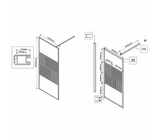 Душевая перегородка Vincea Walk-In 100 VSW-1HC100CFGM профиль Вороненая сталь стекло прозрачное/рифленое