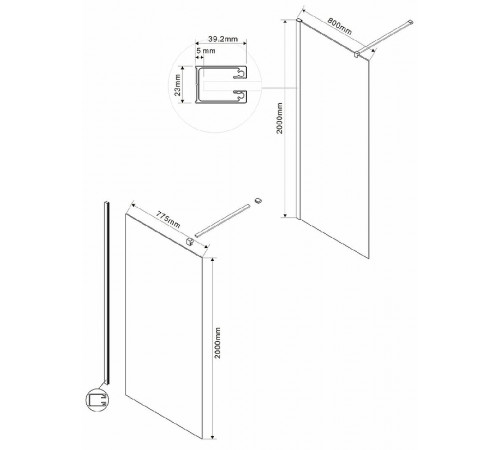 Душевая перегородка Vincea Walk-In 80 VSW-1H800CLG профиль Золото матовое стекло прозрачное