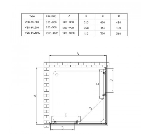 Душевой уголок Vincea Alpha 80x80 VSS-3AL800MT профиль Хром стекло текстурное