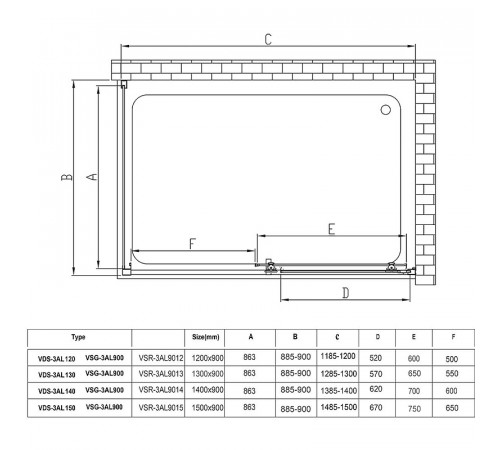 Душевой уголок Vincea Alpha 120x90 VSR-3AL9012CLB профиль Черный стекло прозрачное