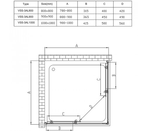 Душевой уголок Vincea Alpha 90x90 VSS-3AL900CLB профиль Черный стекло прозрачное