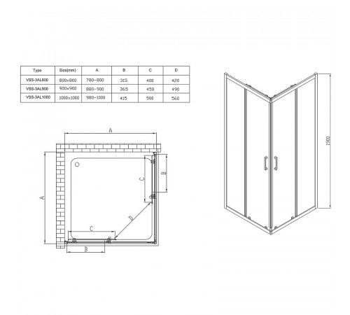 Душевой уголок Vincea Alpha 100x100 VSS-3AL100CLB профиль Черный стекло прозрачное
