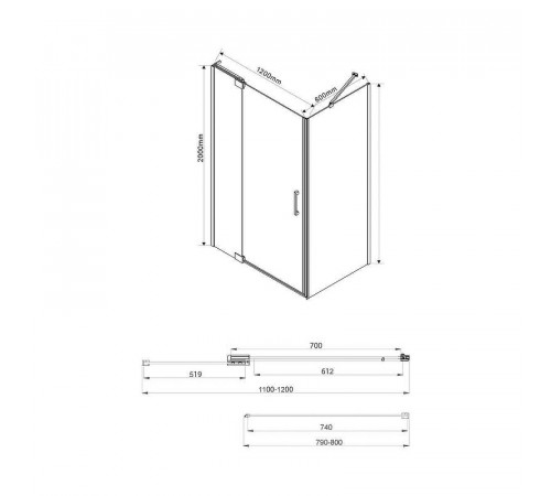 Душевой уголок Vincea Extra 120х80 VSR-1E111280CL профиль Хром стекло прозрачное