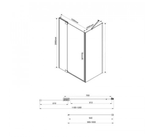 Душевой уголок Vincea Extra 120х100 VSR-1E111210CL профиль Хром стекло прозрачное