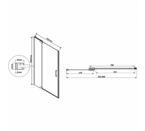 Душевая дверь Vincea Extra 90 VDP-1E8090CG профиль Хром стекло тонированное