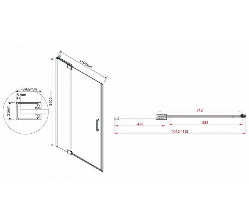 Душевая дверь Vincea Extra 110 VDP-1E1011CLB профиль Черный стекло прозрачное