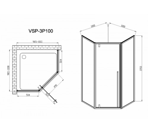 Душевой уголок Vincea Penta 100х100 VSP-3P100CLB профиль Черный стекло прозрачное