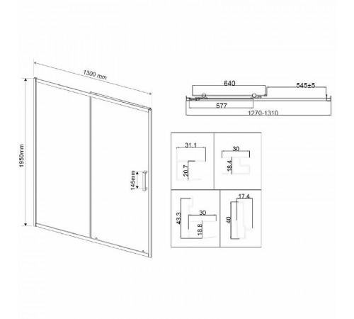 Душевая дверь Vincea City 130 VDS-5CT130CLB профиль Черный стекло прозрачное