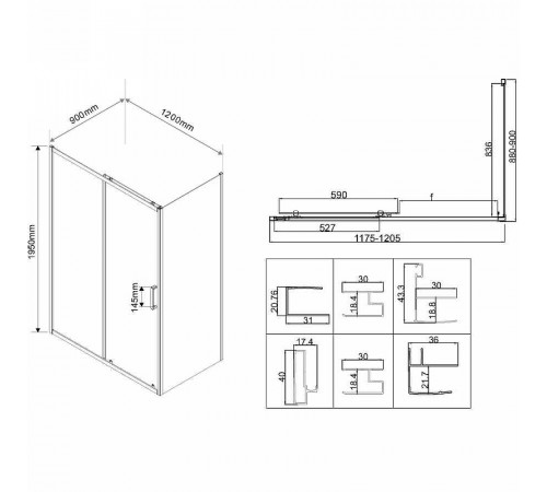 Душевой уголок Vincea City 120х90 VSR-5CT9012CLB профиль Черный стекло прозрачное