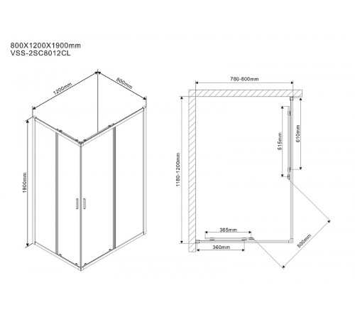 Душевой уголок Vincea Scala 120х80 VSS-2SC8012CL профиль Хром стекло прозрачное