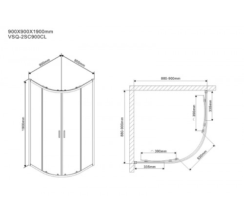 Душевой уголок Vincea Scala 90х90 VSQ-2SC900CL профиль Хром стекло прозрачное