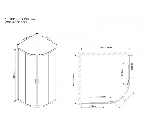 Душевой уголок Vincea Scala 100х100 VSQ-2SC100CL профиль Хром стекло прозрачное