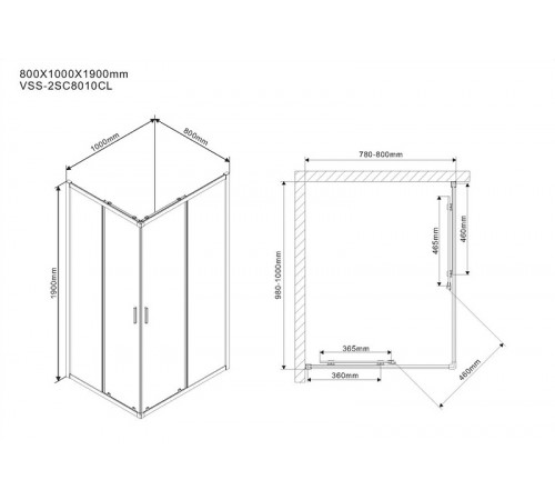 Душевой уголок Vincea Scala 100х80 VSS-2SC8010CL профиль Хром стекло прозрачное
