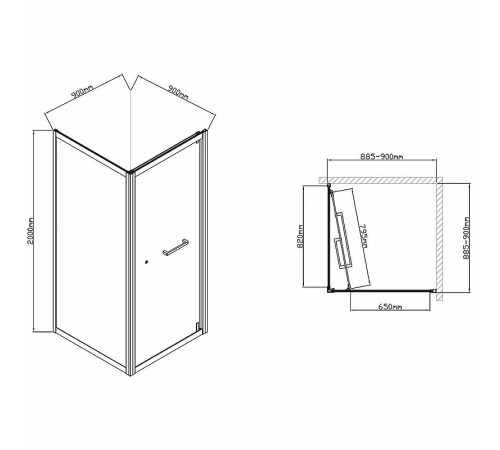 Душевой уголок Vincea Stile 90x90 L VSS-2ST9090CLB-L профиль Черный стекло прозрачное