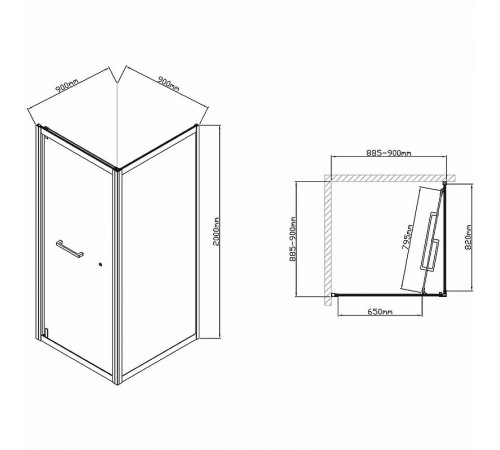 Душевой уголок Vincea Stile 90x90 R VSS-2ST9090CLB-R профиль Черный стекло прозрачное