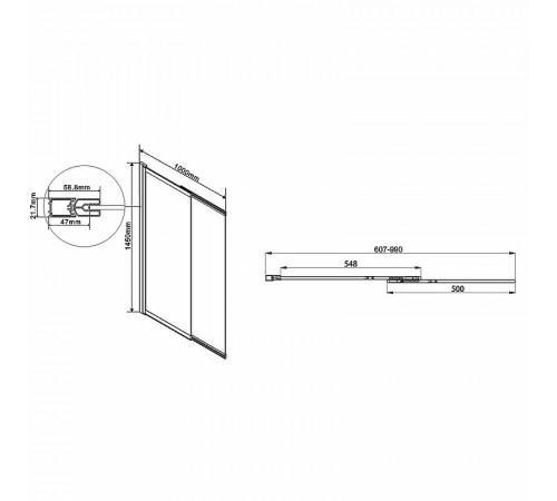 Шторка на ванну Vincea VSB-1E 100х145 VSB-1E100CLGM профиль Вороненая сталь стекло прозрачное