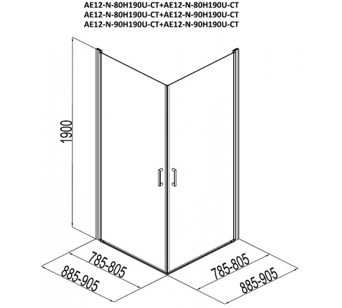 Душевой уголок Aquanet Cinetic AE12-N-80H190U-CT + AE12-N-90H190U-CT 80х90 254235 профиль Хром стекло прозрачное