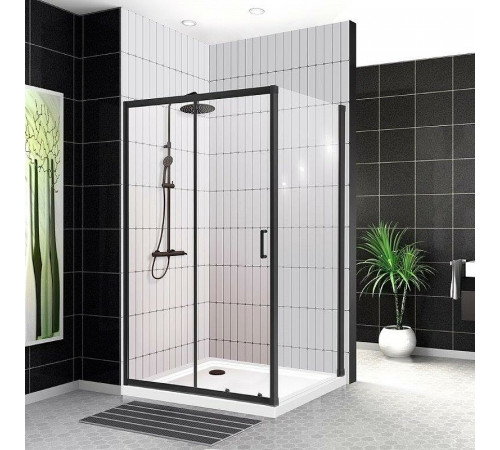 Душевой уголок BelBagno Uno 120x80 UNO-195-AH-1-120/80-C-NERO профиль Черный матовый стекло прозрачное