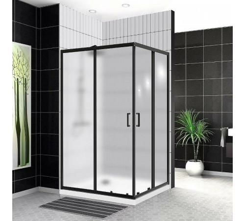 Душевой уголок BelBagno Uno 120х90 UNO-195-AH-2-120/90-P-NERO профиль Черный матовый стекло рифленое