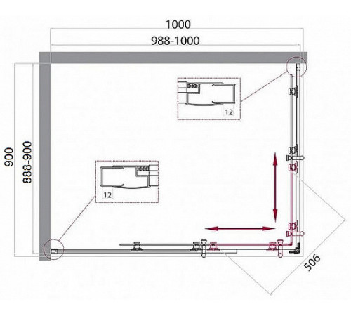 Душевой уголок BelBagno Uno 100х90 UNO-195-AH-2-100/90-C-Cr профиль Хром стекло прозрачное