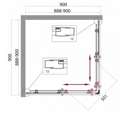 Душевой уголок BelBagno Uno 90х90 UNO-195-A-2-90-P-NERO профиль Черный матовый стекло рифленое