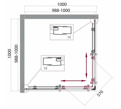 Душевой уголок BelBagno Uno 100х100 UNO-195-A-2-100-C-NERO профиль Черный матовый стекло прозрачное