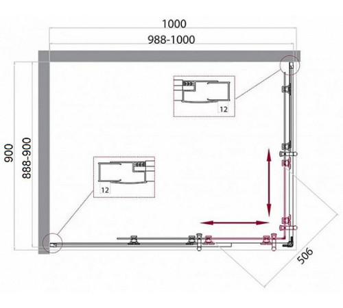 Душевой уголок BelBagno Uno 100х90 UNO-195-AH-2-100/90-P-Cr профиль Хром стекло рифленое