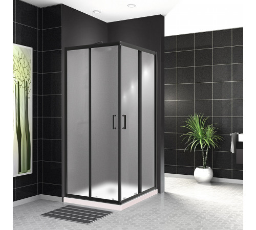 Душевой уголок BelBagno Uno 90х90 UNO-195-A-2-90-P-NERO профиль Черный матовый стекло рифленое