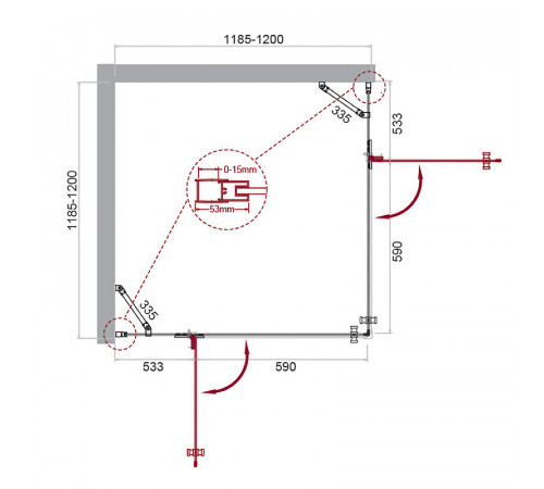 Душевой уголок BelBagno Kraft 120х120 KRAFT-A-22-120-C-Cr профиль Хром стекло прозрачное