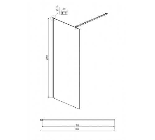 Душевая перегородка Ambassador Walk-in 90х200 15033223 профиль Черный стекло зеркальное