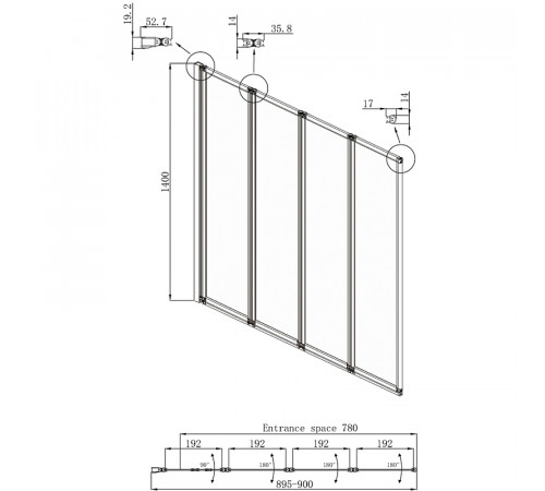 Шторка на ванну Ambassador Bath Screens 90х140 16041110L профиль Хром стекло CrystalPure