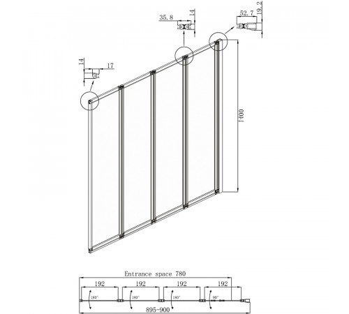 Шторка на ванну Ambassador Bath Screens 90х140 16041110R профиль Хром стекло CrystalPure