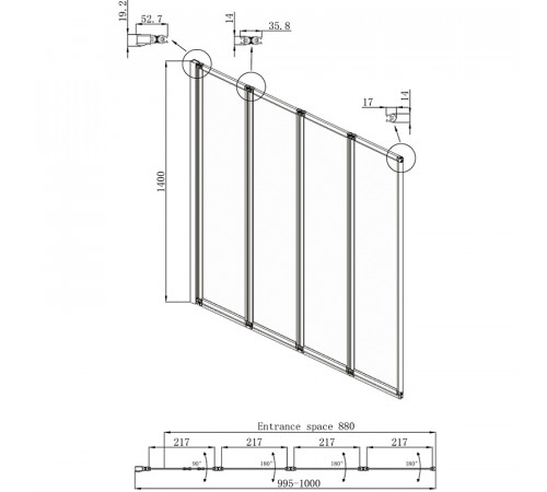 Шторка на ванну Ambassador Bath Screens 100х140 16041111L профиль Хром стекло CrystalPure