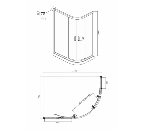 Душевой уголок Ambassador Royal 120x80 18015301 профиль Золото стекло белое с рисунком