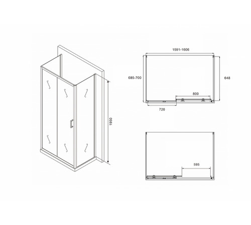 Душевой уголок Abber Schwarzer Diamant 160х70 AG30160BH-S70B-S70B профиль Черный стекло прозрачное