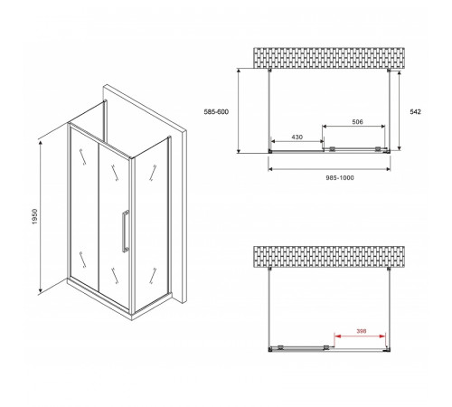 Душевой уголок Abber Schwarzer Diamant 100x60 AG30100BH-S60B-S60B профиль Черный стекло прозрачное