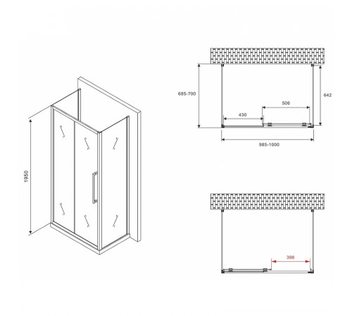 Душевой уголок Abber Schwarzer Diamant 100x70 AG30100BMH-S70BM-S70BM профиль Черный стекло матовое