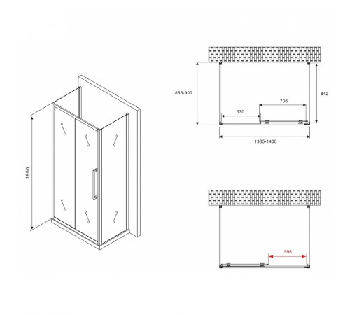 Душевой уголок Abber Schwarzer Diamant 140x90 AG30140BMH-S90BM-S90BM профиль Черный стекло матовое