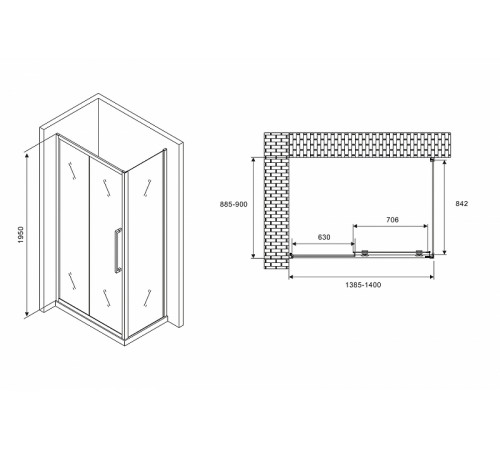 Душевой уголок Abber Schwarzer Diamant 140x90 AG30140H-S90 профиль Хром стекло прозрачное