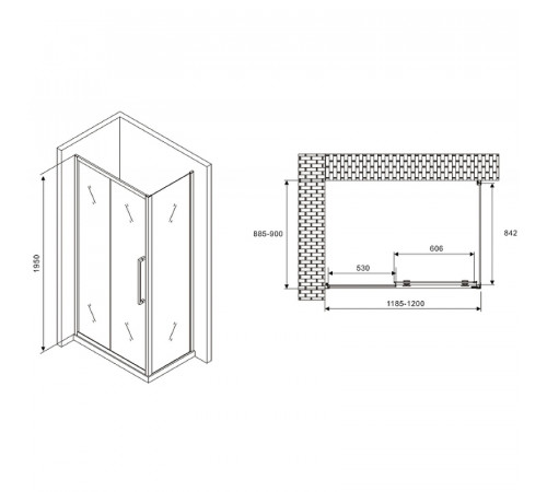 Душевой уголок Abber Schwarzer Diamant 120x90 AG30120MH-S90M профиль Хром стекло матовое