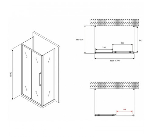 Душевой уголок Abber Schwarzer Diamant 170x90 AG30170BMH-S90BM-S90BM профиль Черный стекло матовое