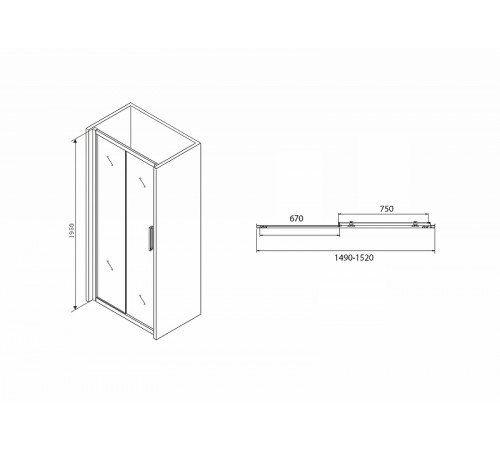 Душевая дверь Abber Schwarzer Diamant 150 AG30150BH профиль Черный стекло прозрачное