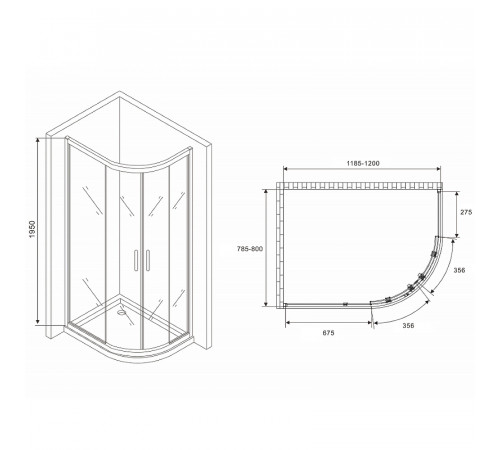 Душевой уголок Abber Schwarzer Diamant 120x80 AG01128 профиль Хром стекло прозрачное