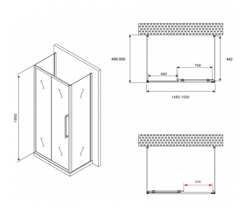 Душевой уголок Abber Schwarzer Diamant 150x50 AG30150H-S50-S50 профиль Хром стекло прозрачное