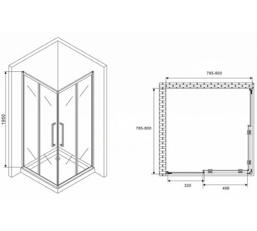 Душевой уголок Abber Schwarzer Diamant 80x80 AG02080H профиль Хром стекло прозрачное