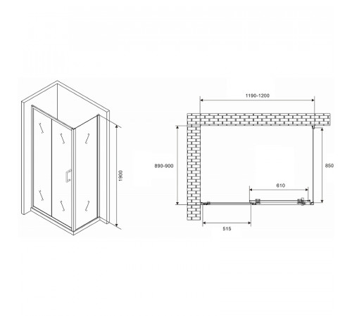 Душевой уголок Abber Schwarzer Diamant 120x90 AG301205-S905 профиль Хром стекло прозрачное