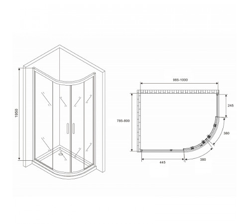 Душевой уголок Abber Schwarzer Diamant 100x80 AG01180 профиль Хром стекло прозрачное