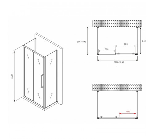 Душевой уголок Abber Schwarzer Diamant 120x100 AG30120BMH-S100BM-S100BM профиль Черный стекло матовое