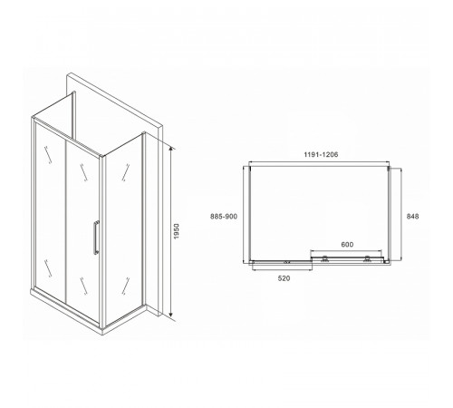 Душевой уголок Abber Schwarzer Diamant 120x90 AG30120MH-S90M-S90M профиль Хром стекло матовое