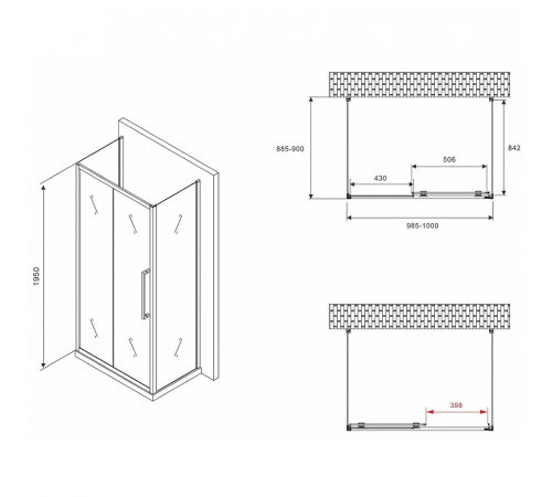 Душевой уголок Abber Schwarzer Diamant 100x90 AG30100BMH-S90BM-S90BM профиль Черный стекло матовое